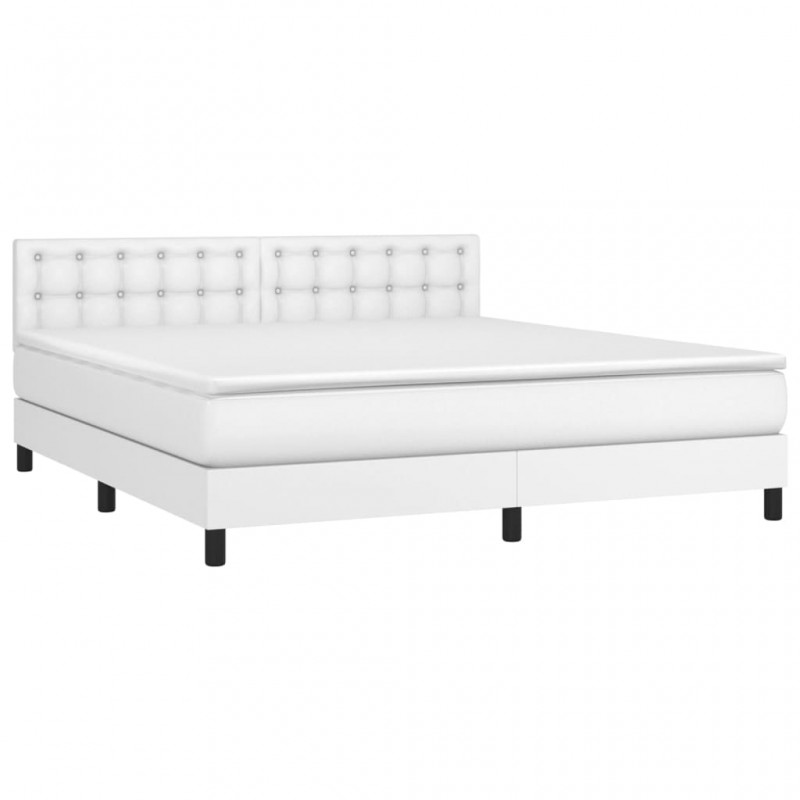 Κρεβάτι Boxspring με Στρώμα Λευκό 160x200εκ.από Συνθετικό Δέρμα