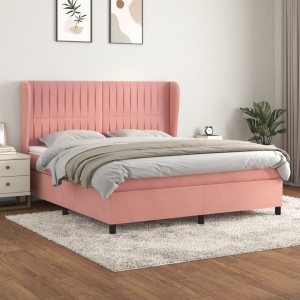 Κρεβάτι Boxspring με Στρώμα Ροζ 180x200 εκ. Βελούδινο