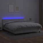 Κρεβάτι Boxspring με Στρώμα & LED Λευκό 160x200 εκ. Συνθ. Δέρμα