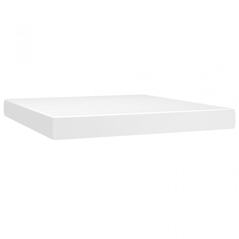 Κρεβάτι Boxspring με Στρώμα & LED Λευκό 160x200 εκ. Συνθ. Δέρμα