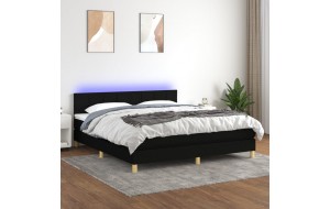 Κρεβάτι Boxspring με Στρώμα & LED Μαύρο 160x200 εκ. Υφασμάτινο