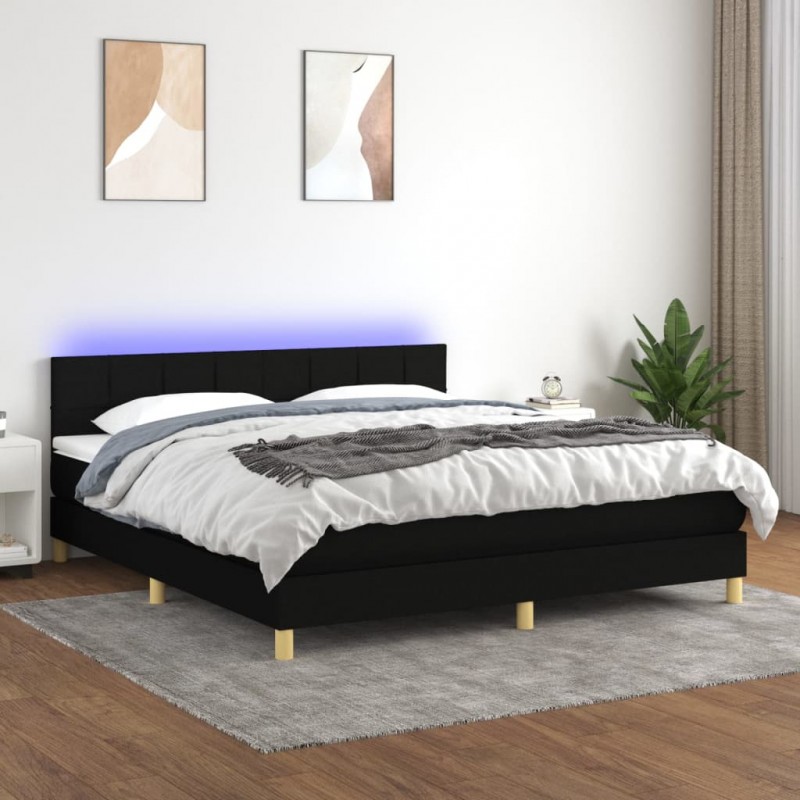 Κρεβάτι Boxspring με Στρώμα & LED Μαύρο 160x200 εκ. Υφασμάτινο