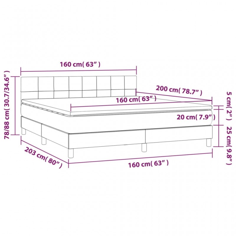 Κρεβάτι Boxspring με Στρώμα & LED Μαύρο 160x200 εκ. Υφασμάτινο