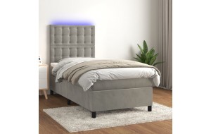 Κρεβάτι Boxspring με Στρώμα & LED Αν.Γκρι 100x200 εκ. Βελούδινο