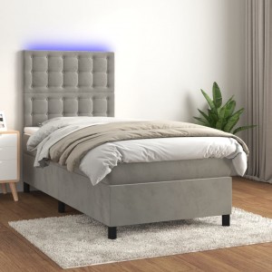 Κρεβάτι Boxspring με Στρώμα & LED Αν.Γκρι 100x200 εκ. Βελούδινο