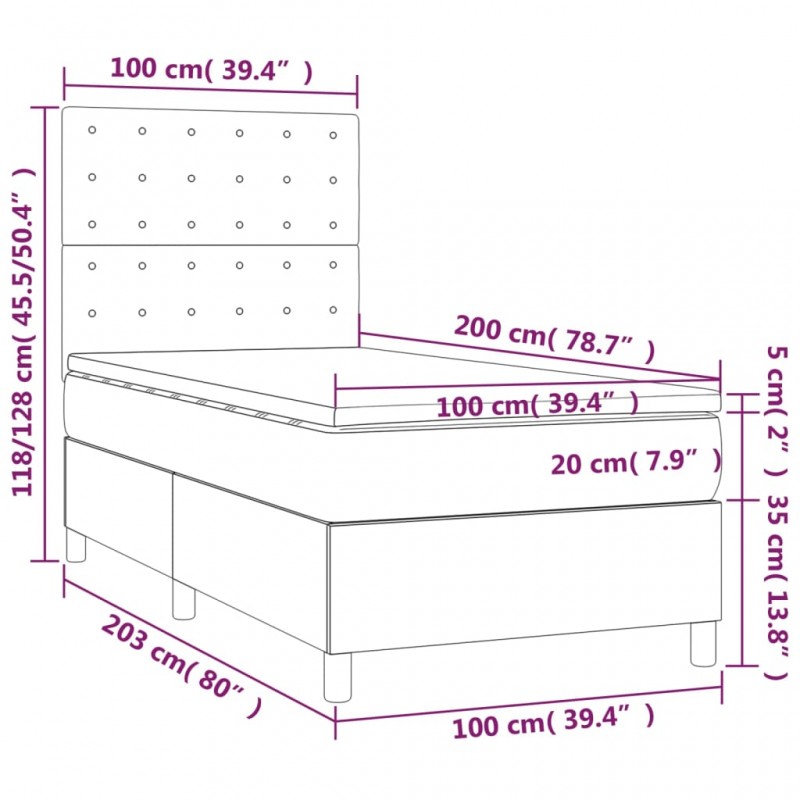 Κρεβάτι Boxspring με Στρώμα & LED Αν.Γκρι 100x200 εκ. Βελούδινο