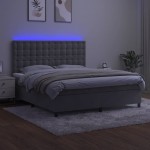 Κρεβάτι Boxspring με Στρώμα & LED Αν.Γκρι 160x200 εκ. Βελούδινο