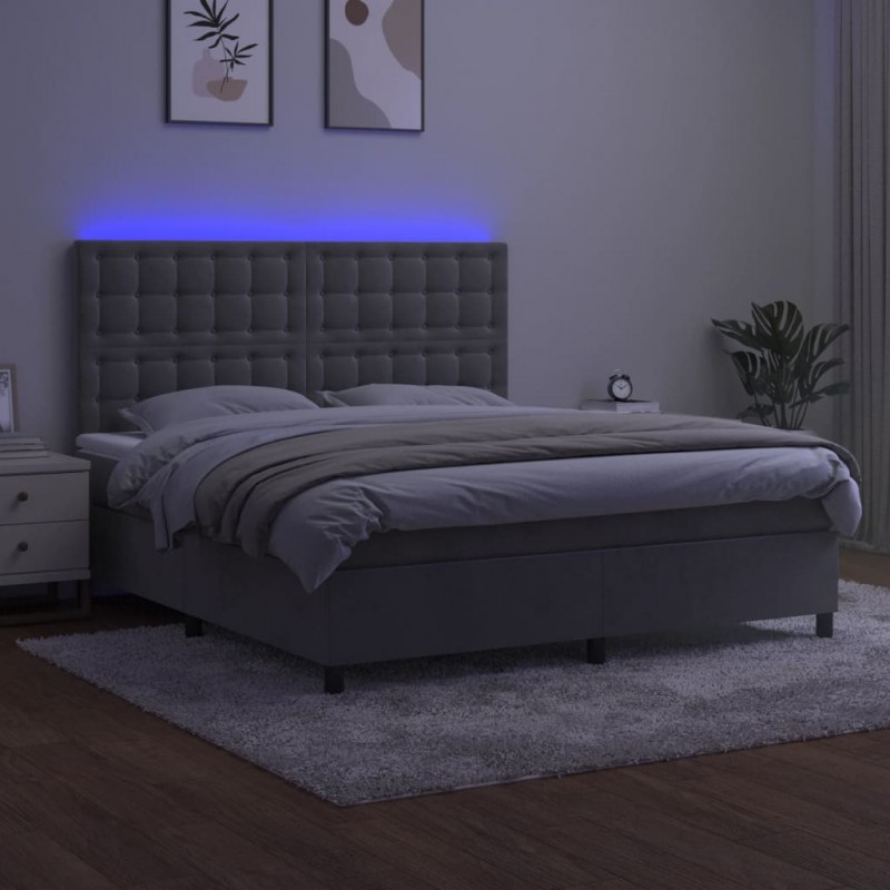 Κρεβάτι Boxspring με Στρώμα & LED Αν.Γκρι 160x200 εκ. Βελούδινο