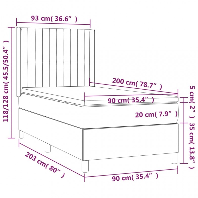 Κρεβάτι Boxspring με Στρώμα & LED Σκ. Μπλε 90x200 εκ. Βελούδινο