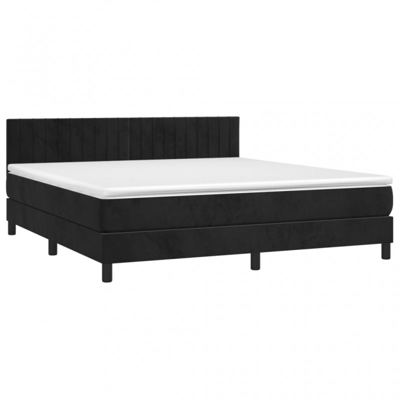 Κρεβάτι Boxspring με Στρώμα Μαύρο 160x200 εκ. Βελούδινο