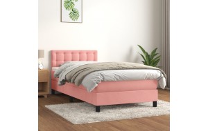 Κρεβάτι Boxspring με Στρώμα Ροζ 100x200 εκ. Βελούδινο