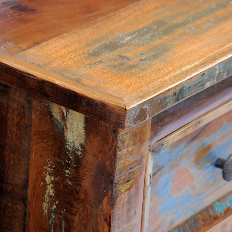 Κομοδίνο vintage με δύο συρτάρια από μασίφ ανακυκλωμένο ξύλο 43x35x51 εκ