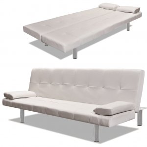 Καναπές - Κρεβάτι 2 Μαξιλάρια Ρυθμιζόμενος Κρεμ Συν&the