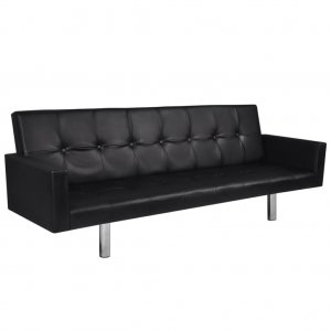 Καναπές - Κρεβάτι με Μπράτσα Μαύρος από Συνθετικό Δέρμ&alph