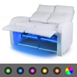 Καναπές Διθέσιος Ανακλινόμενος με LED Λευκός από Δ&eps