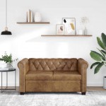 Καναπές Διθέσιος Chesterfield Καφέ Συνθετικό Δέρμα | Echo Deco