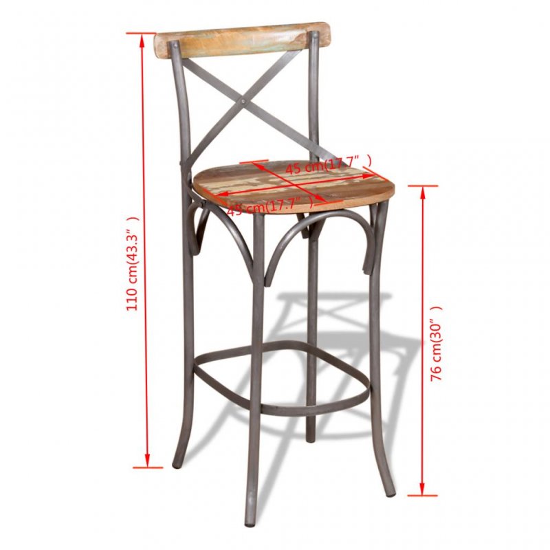 Καρέκλα μπαρ από μασίφ ανακυκλωμένο ξύλο 45x45x110 εκ