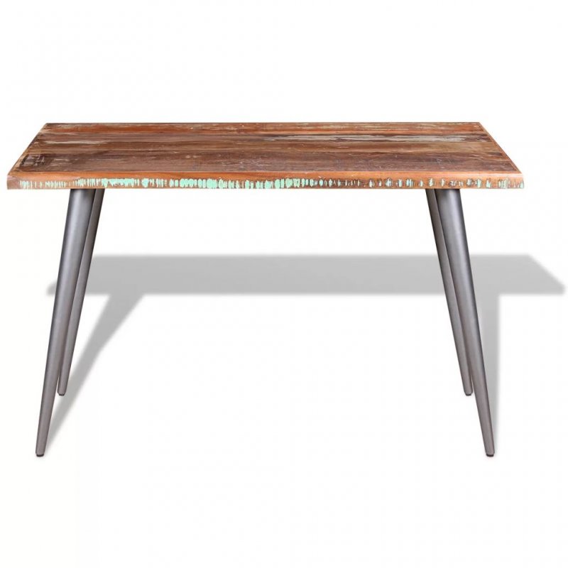 Τραπέζι φαγητού από μασίφ ανακυκλωμένο ξύλο και ατσάλι σε ασημί χρώμα 120x60x76 εκ
