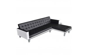 Καναπές-Κρεβάτι Γωνιακός Μαύρος από Συνθετικό Δέρμα