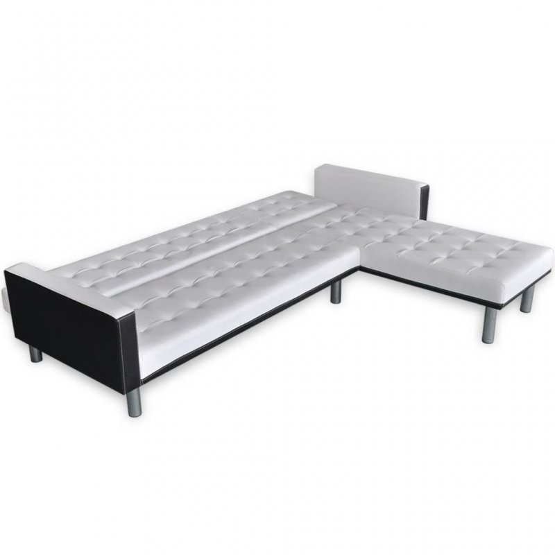 Καναπές-Κρεβάτι Γωνιακός Λευκός από Συνθετικό Δέρμα