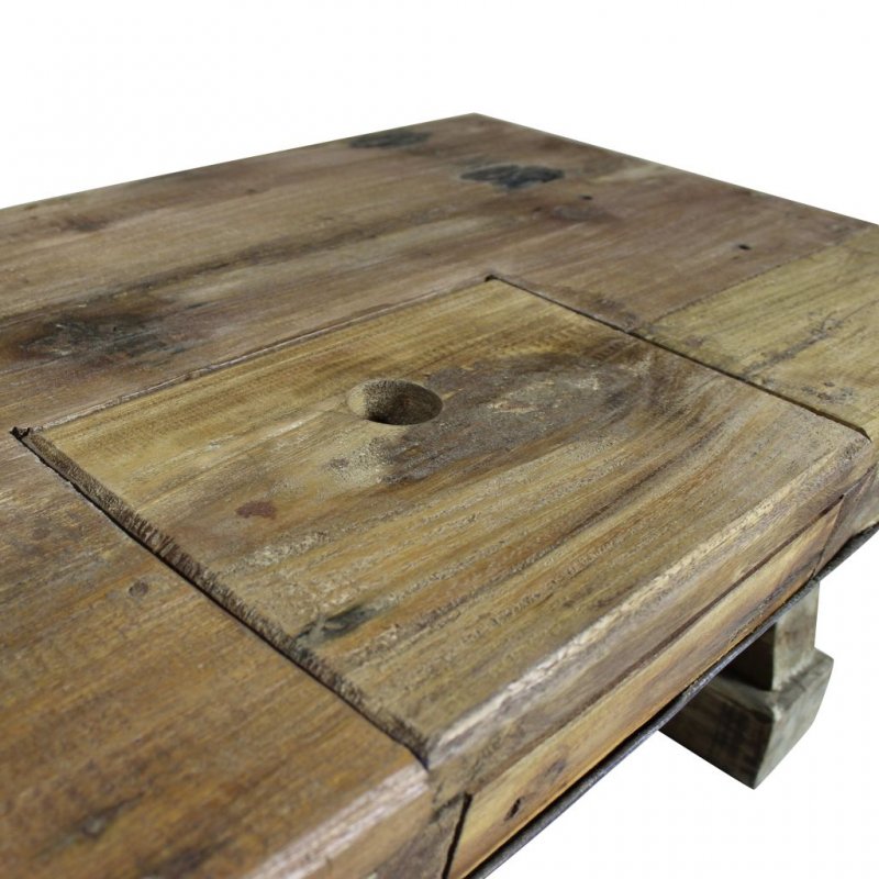 Τραπεζάκι σαλονιού βιομηχανικό από μασίφ ανακυκλωμένο ξύλο και γαλβανισμένο σίδερο 90x50x35 εκ