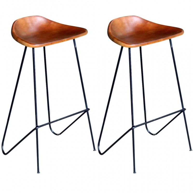 Καρέκλες μπαρ 2 τεμ μαύρες και καφέ από γνήσιο δέρμα | Echo Deco