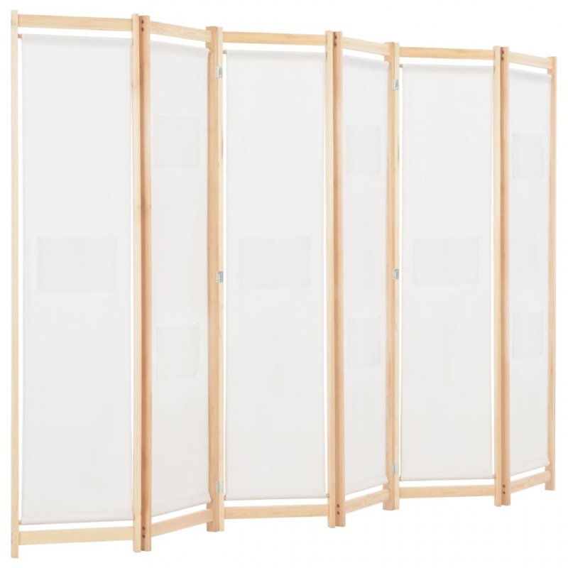 Διαχωριστικό δωματίου με 6 πάνελ κρεμ από ξύλο ελάτης και ύφασμα 240x170 εκ