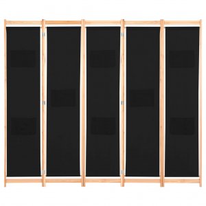 Διαχωριστικό δωματίου με 5 πάνελ με μαύρο ύφασμα και σκελετό από ξύλο ελάτης 200x170 εκ