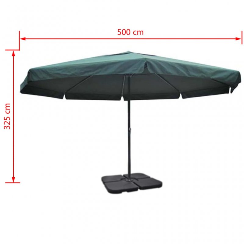 Ομπρέλα πράσινη με φορητή βάση και ιστό από αλουμίνιο και ατσάλι 5x5x3,25 μ
