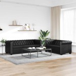 Σετ Σαλονιού Διθέσιος/Τριθέσιος Chesterfield Μαύρο Συνθ. Δέρμα