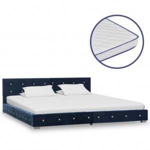 Κρεβάτι Μπλε 160 x 200 εκ. Βελούδινο με Στρώμα Αφρού Μνήμης