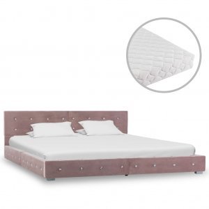 Κρεβάτι Ροζ 160 x 200 εκ. Βελούδινο με Στρώμα
