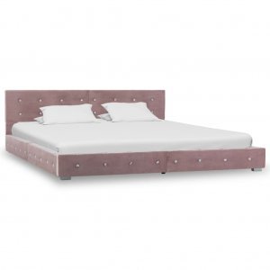 Κρεβάτι Ροζ 160 x 200 εκ. Βελούδινο με Στρώμα