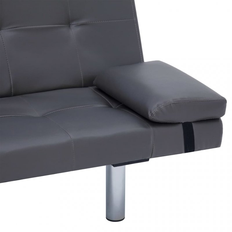 Καναπές - Κρεβάτι με Δύο Μαξιλάρια Γκρι από Συνθετικό Δέρμα | Echo Deco