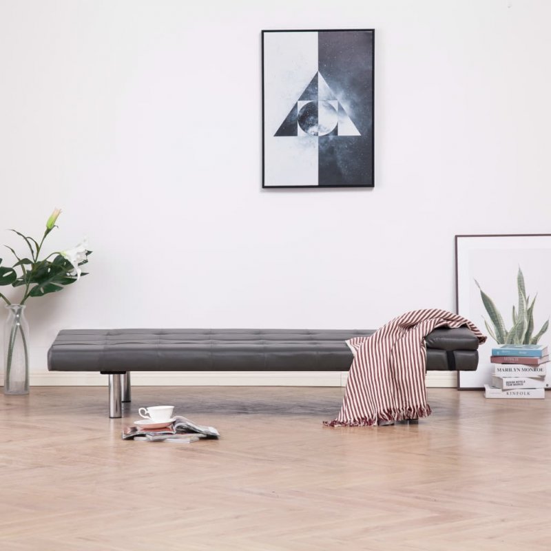 Καναπές - Κρεβάτι με Δύο Μαξιλάρια Γκρι από Συνθετικό Δέρμα | Echo Deco