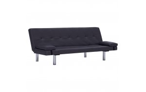 Καναπές - Κρεβάτι με Δύο Μαξιλάρια Καφέ από Συνθετικό Δέρμα