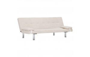Καναπές - Κρεβάτι με Δύο Μαξιλάρια Κρεμ από Πολυεστέ&