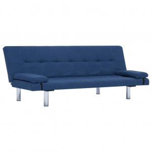 Καναπές - Κρεβάτι με Δύο Μαξιλάρια Μπλε από Πολυεστέ&