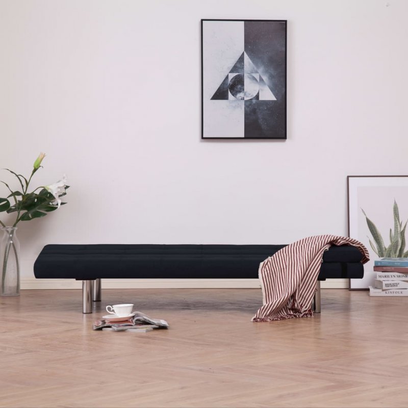 Καναπές - Κρεβάτι με Δύο Μαξιλάρια Μαύρος από Πολυεστέρα | Echo Deco