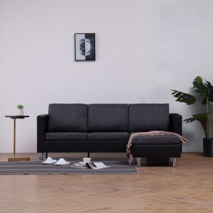 Καναπές Τριθέσιος με Μαξιλάρια Μαύρος από Συνθετι&k