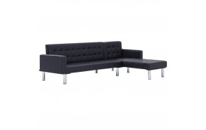 Καναπές-Κρεβάτι Γωνιακός Μαύρος από Συνθετικό Δέρμ&alpha