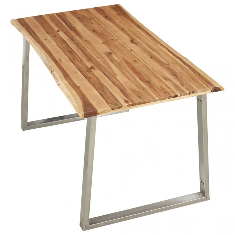 Τραπέζι φαγητού 140x80x75 εκ. Μασίφ ξύλο ακακίας και ανοξείδωτο ατσάλι