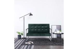 Καναπές Διθέσιος με Μπράτσα Σκούρο Πράσινο από Βελούδο