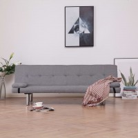 Καναπές - Κρεβάτι με Δύο Μαξιλάρια Ανοιχτό Γκρι από Πολυεστέρα