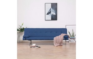 Καναπές - Κρεβάτι με Δύο Μαξιλάρια Μπλε από Πολυεστέρα