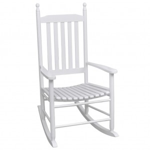 Πολυθρόνα κουνιστή με καμπυλωτό κάθισμα λευκή ξύλινη