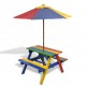 Τραπέζι πικ νικ παιδικό με παγκάκια και ομπρέλα πολύχρωμο από ξύλο ελάτης 75x85x52 εκ