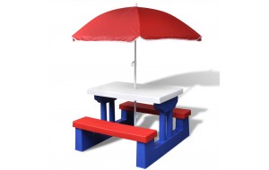 Τραπέζι πικ νικ παιδικό πολύχρωμο με παγκάκια και ομπρέλα από πολυπροπυλένιο 