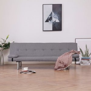Καναπές - Κρεβάτι με Δύο Μαξιλάρια Ανοιχτό Γκρι από Πο&l