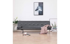 Καναπές - Κρεβάτι με Δύο Μαξιλάρια Γκρι από Συνθετικό Δέρμα
